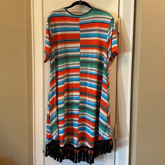 Festive southwestern flair swing dress sz large, loose, flowy, fringed hem. - Picture 2 of 3